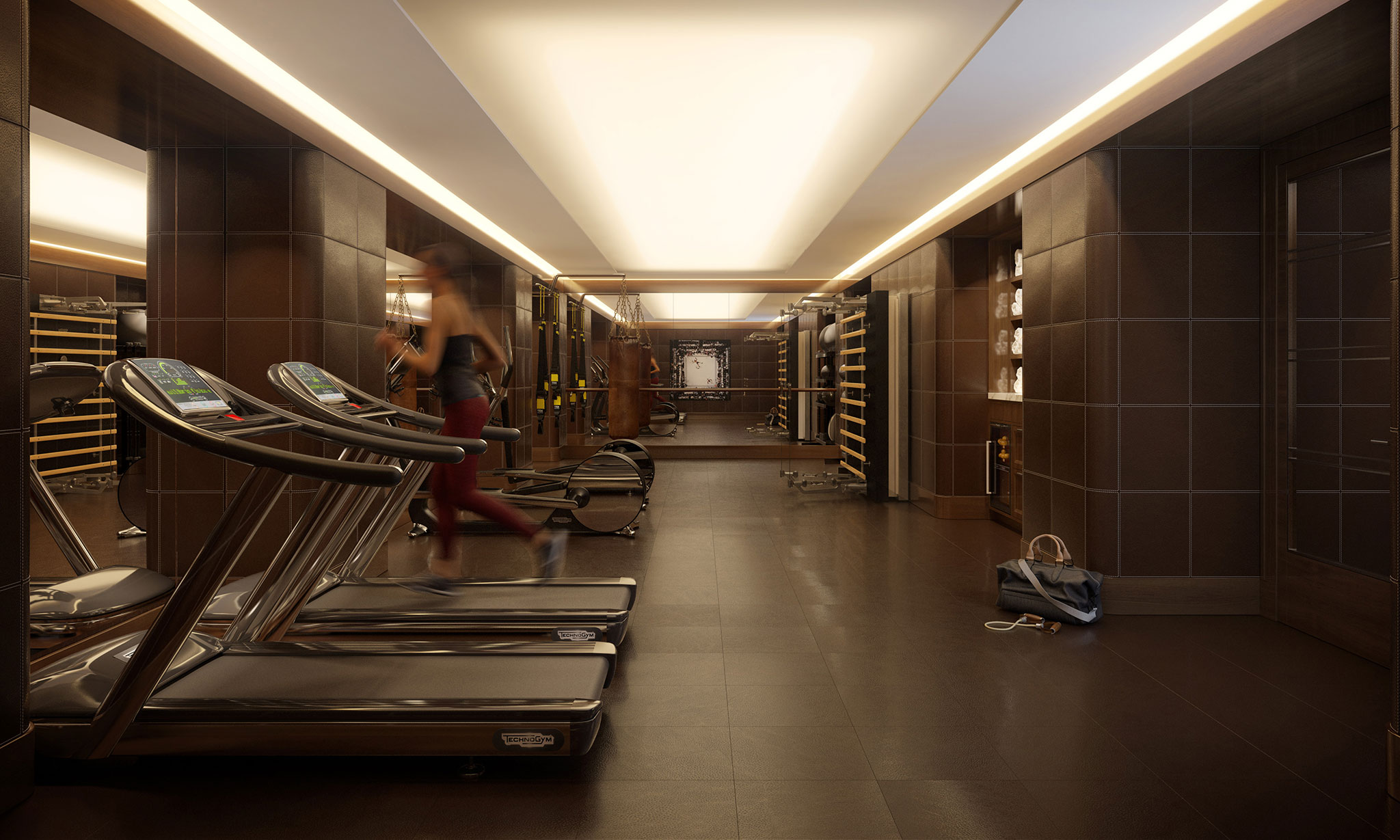 State-of-the-art and leather panelled gym